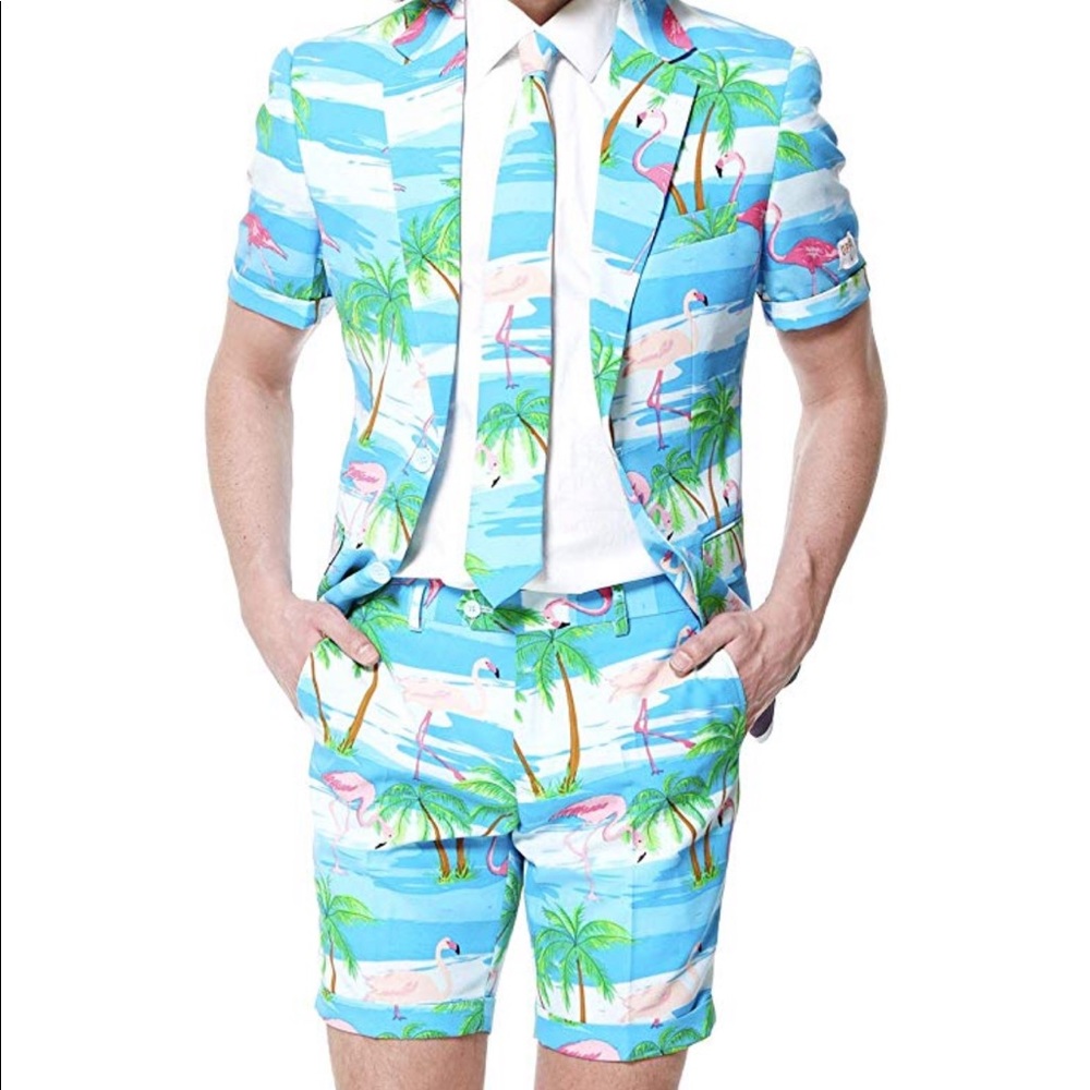 NWT Men’s Flamingo Shorts Suit with Tie